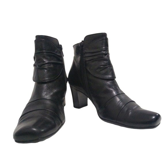 Paul Green Womens Handmade Black Leather Ankle Booties Chunky Heel US 6 UK 3.5 - Picture 5 of 12